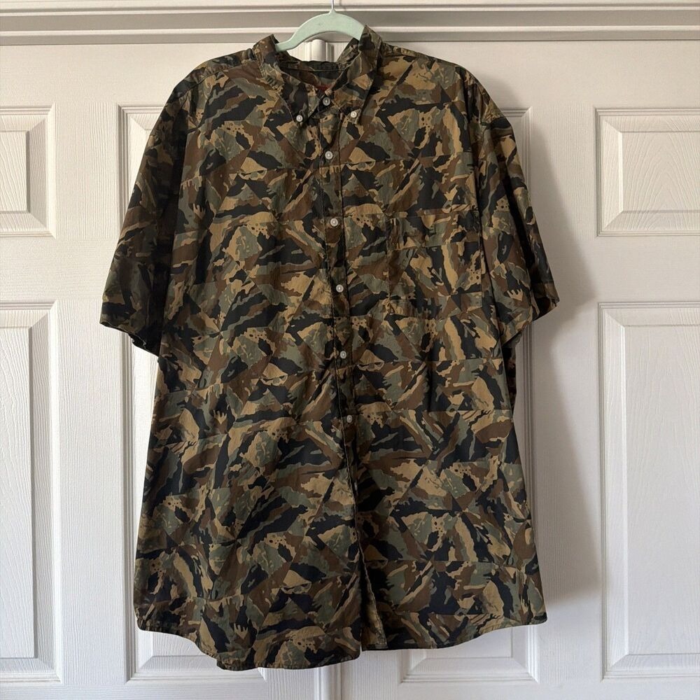 Foundry Young Mens 3XLT Camouflage Pocket Green Button Up Casual Cotton Summer